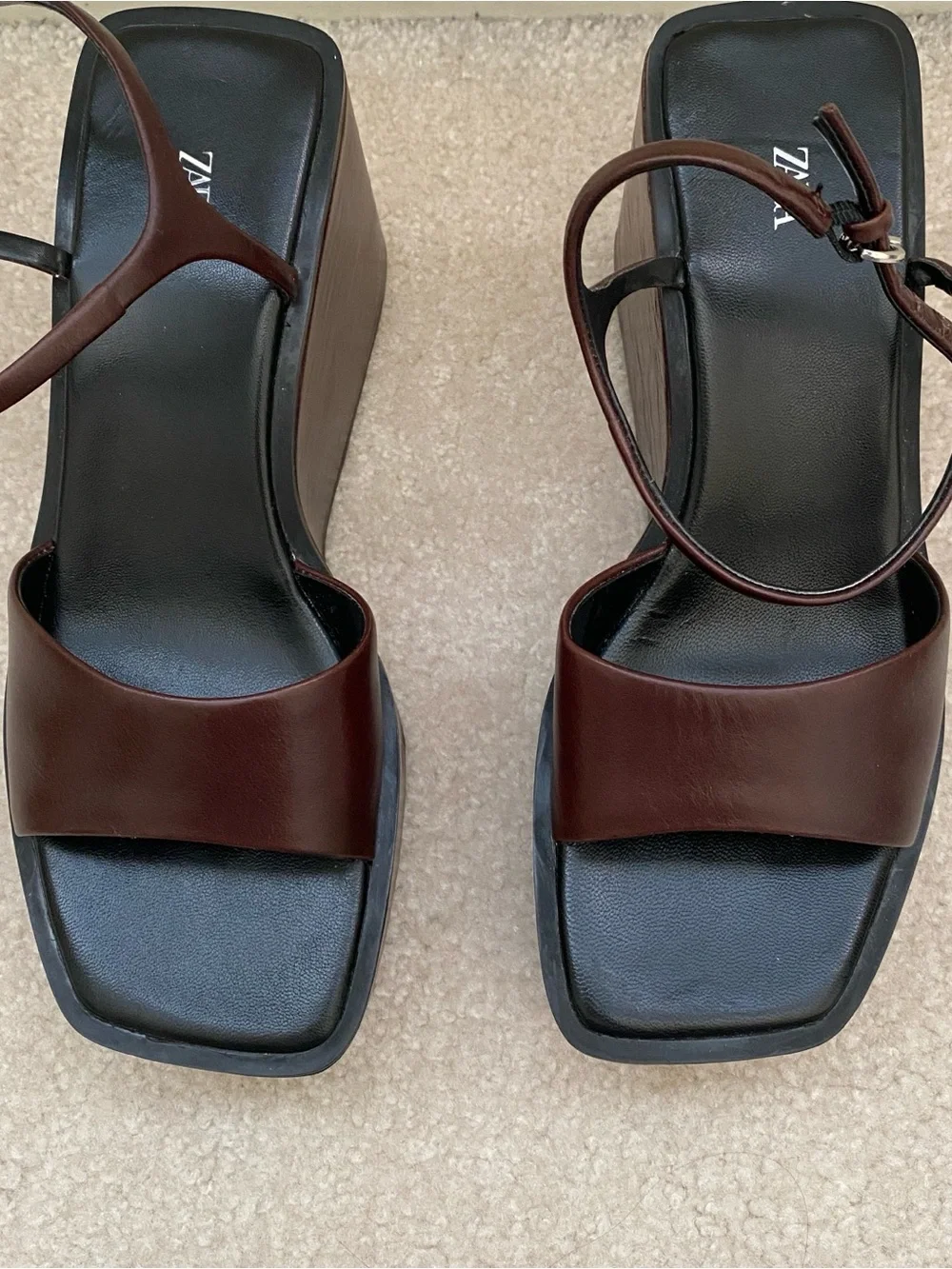 Zara Dark Brown Platform Wedge Sandals with Slingback